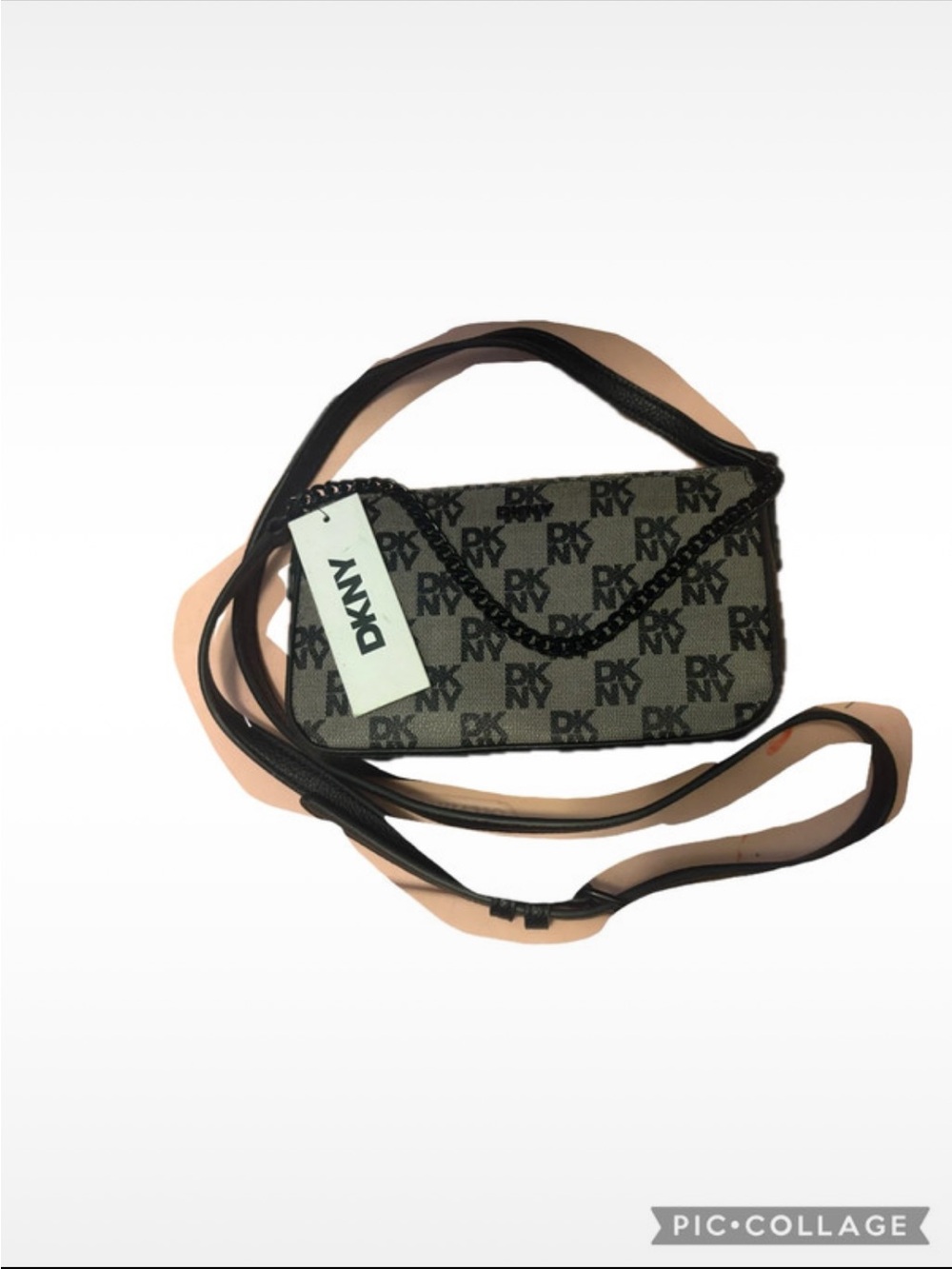 DKNY Black and Gray Monogram Crossbody Bag